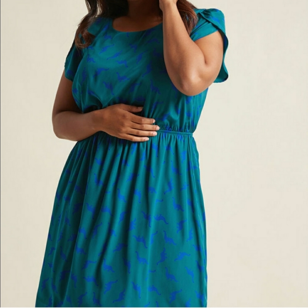 Peach love modcloth dino dress 4x pine green